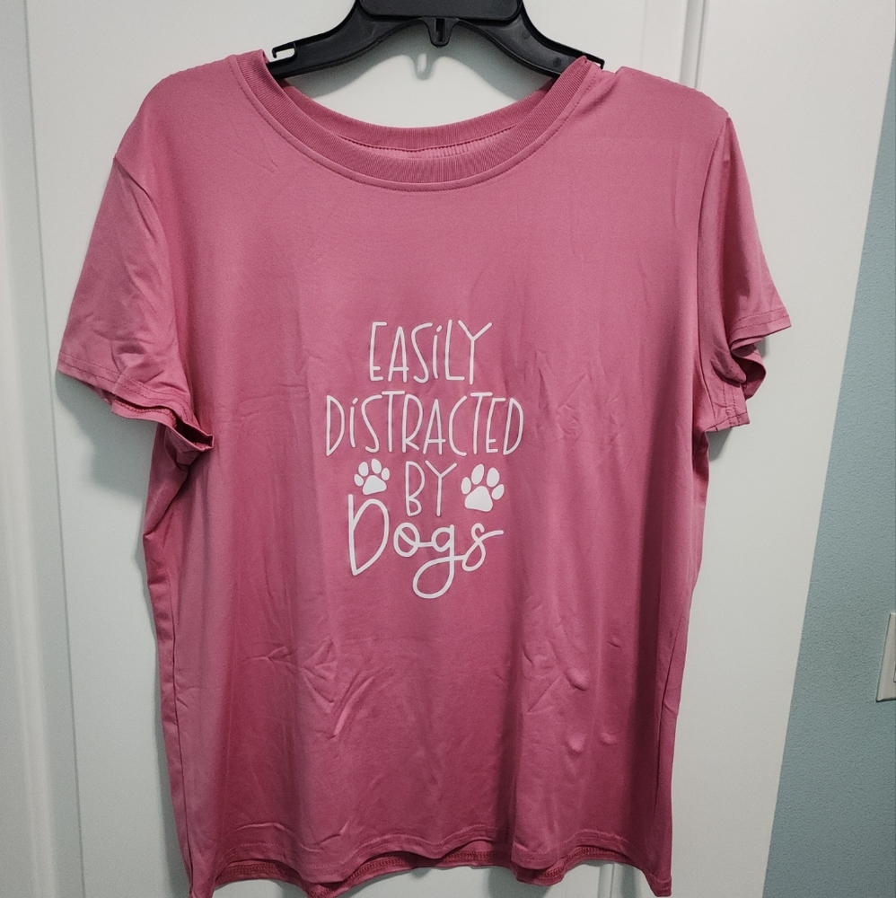 Pink shirt Easily Distracted by Dogs sz XL
